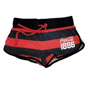 Coca-cola Red and Black Striped Short Shorts with White Lettering